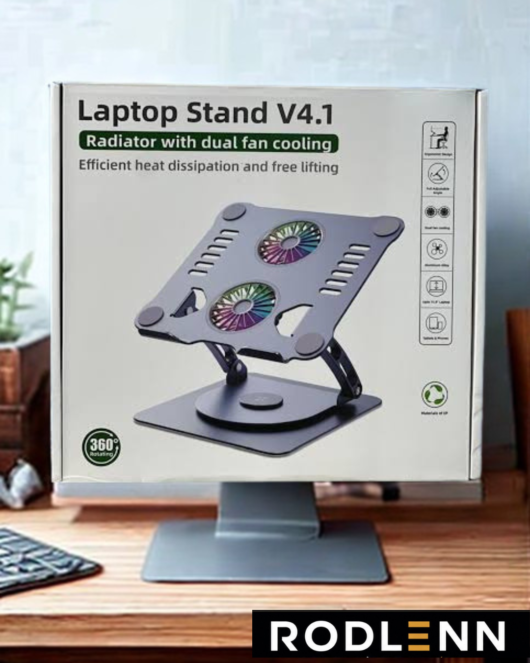 Soporte para Portátil con Doble Ventilador LED Ajustable de Aluminio