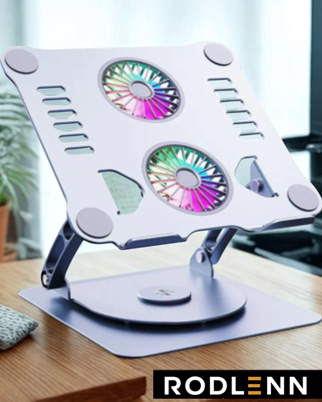 Soporte para Portátil con Doble Ventilador LED Ajustable de Aluminio